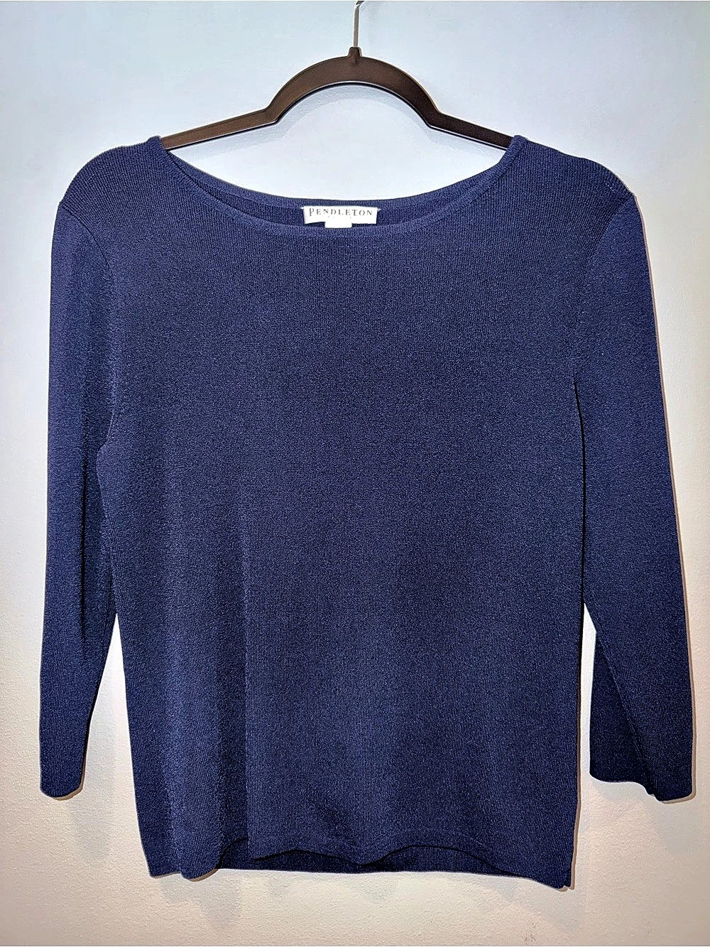 • Vintage Pendleton Blue Knit Sweater Boat Neck Ribbed Minimalist Aesthetic Quie
